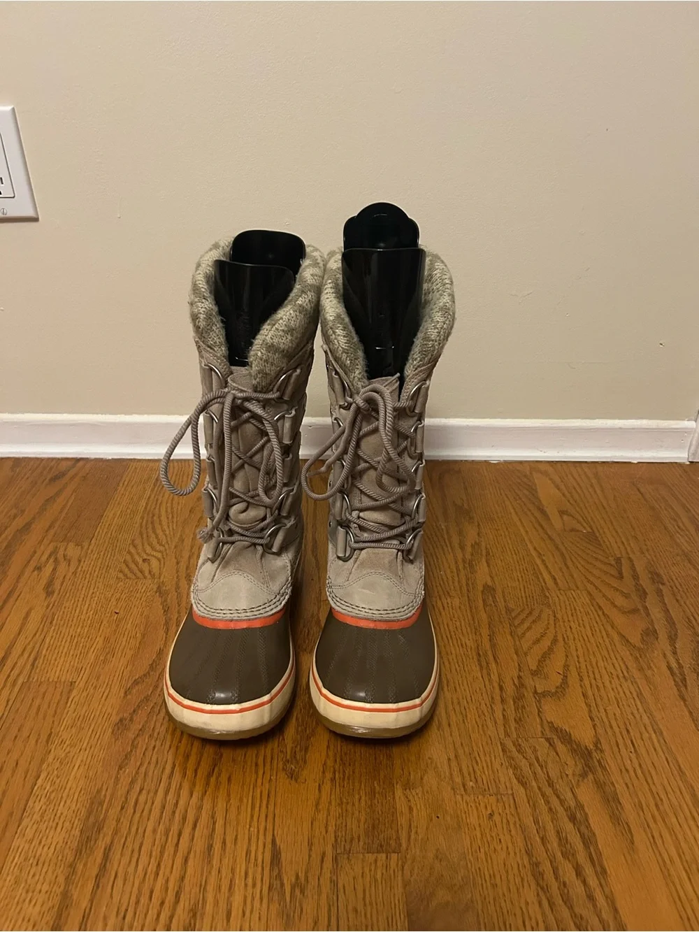SOREL Joan of Arctic II Fossil Taupe Beige KNIT Suede Waterproof Winter BOOTS - Picture 2 of 7